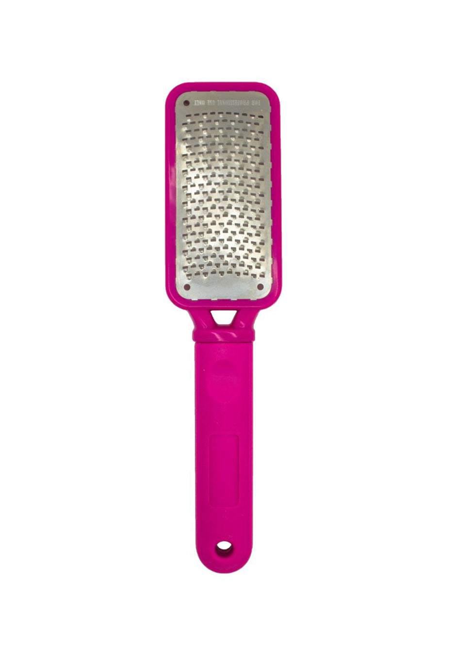 Mini metal foot file with pink handle for smooth and healthy feet, ideal for removing calluses and rough skin.