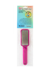 Mr. Pumice Mini Metal Foot File in retail packaging, antibacterial and safe for use on dry skin.