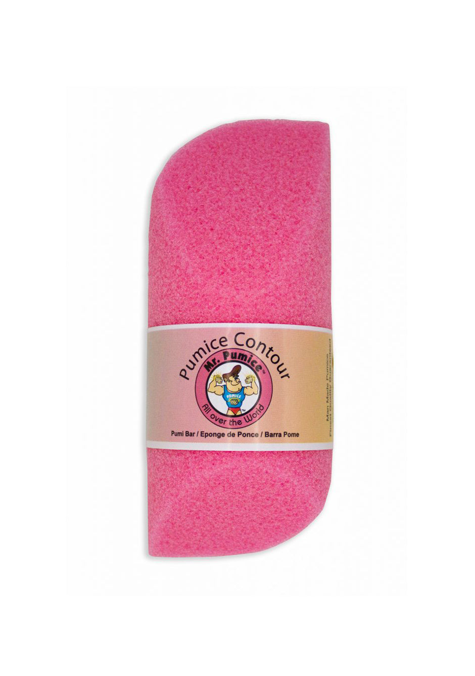 Pink Mr. Pumice Contour bar for curved exfoliation. Designed for hands, feet, and elbows.
