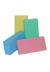 Assorted Mr. Pumice exfoliating blocks in blue, pink, green, and yellow. Ideal for callus removal and smooth skin.