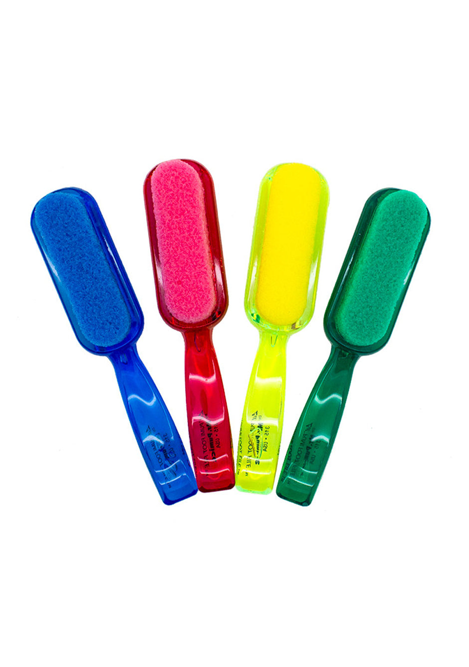 Colorful foot scrubbers with ergonomic handles, ideal for exfoliating and smoothing rough skin on feet.