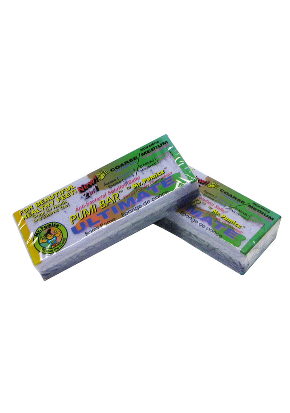 Mr. Pumice Ultimate Pumi Bar in coarse and medium textures for complete exfoliation. Salon-quality results.